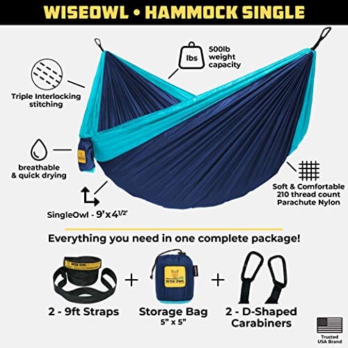 Wise Owl Outfitters Hammock Camping Double & Single with Tree Straps – USA  Based Hammocks Brand Gear, Indoor Outdoor Backpacking Survival & Travel,  Portable SO NvyBlu